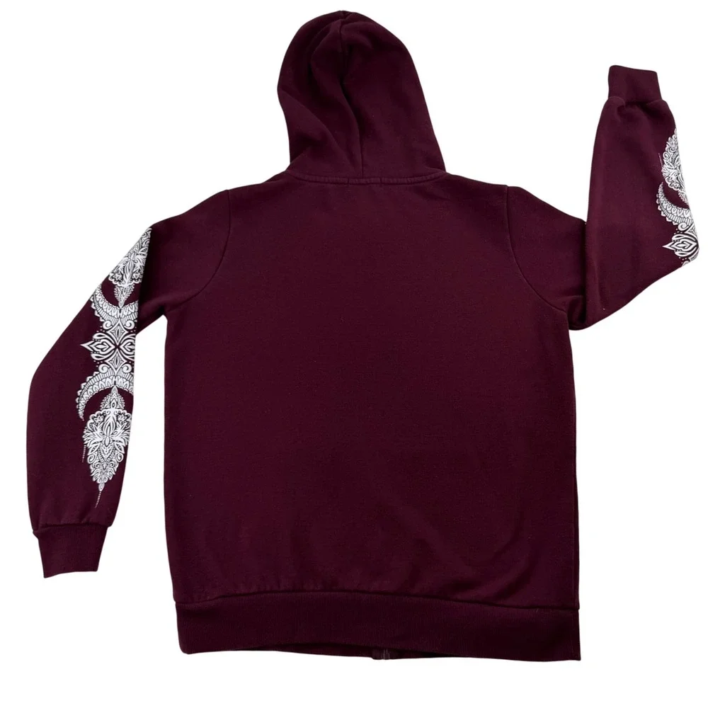 Warehouse One Hoodie Burgundy Womens Size XS whimsigoth Witchy Celestial Moon - Picture 2 of 7